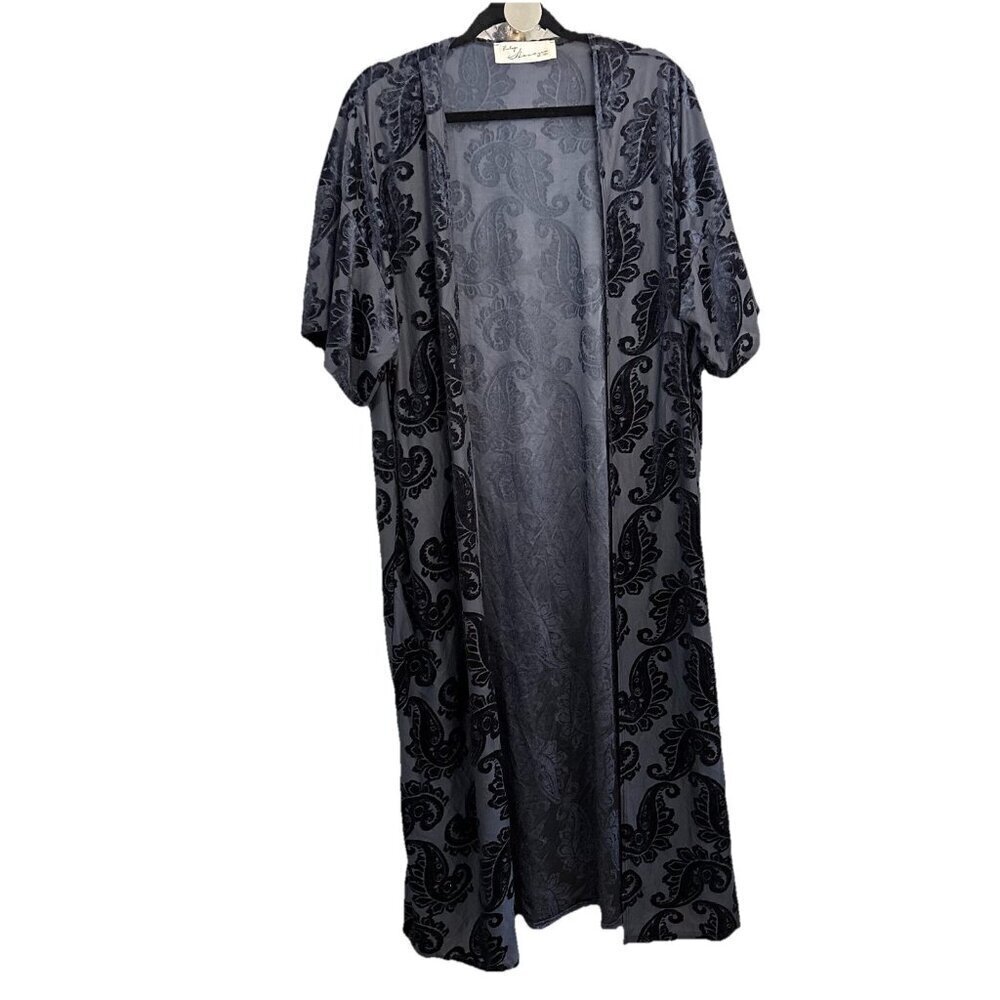 Vintage Havana Velvet Burnout Flower Open Short Sleeve Duster Women Small